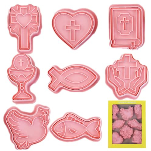 Juego de 8 moldes cristianos para galletas cristianas, moldes de bautismo religioso, cortadores de galletas con cáliz, taza sagrada para Pascua, Halloween, Navidad, bautismo religioso, comunión