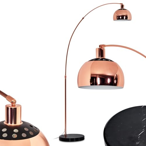 Stehleuchte Baloca, Stehlampe aus Metall mit Marmorfuß in Schwarz/Kupferfarben/Weiß, verstellbare Leuchte im Retro/Vintage-Design, Fußschalter, Lichteffekt, E27, Wohnzimmer, Schlafzimmer, Eßzimmer