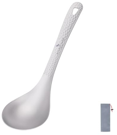 iBasingo Titan Suppenkelle Ultraleichter Schöpfkelle, Ti-farbe Ti1039T | 1,5cm Langer Hammerschlaggriff Camping Löffel mit Große Schüssel für Suppe Eintrag Brei Soße Haushalt Wandern Wohnmobil