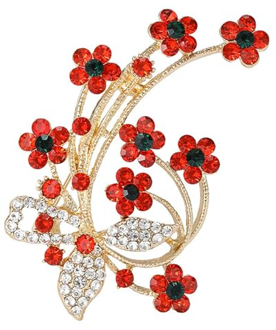 Mohnblumen-Brosche, goldfarben, Zirkon, Kristall, Strass, Blumenstrauß, Blumenform, für Damen und Mädchen, Einheitsgröße, Metall