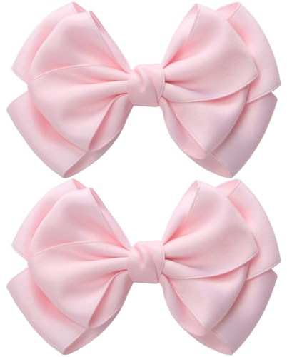 Zolyco 4.5 Inches Double Hair Bows for Women Girls Thick Ribbon Boutique Alligator Clips Hair Accessories for Older Kids Children Young Girls 2 Pcs (Light Pink)