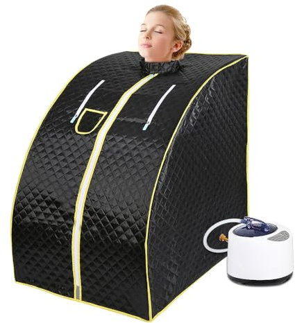 Supfine Mini sauna a vapore, sauna a casa con telecomando, cabina termica con timer e temperatura regolabile, sauna portatile (1,8 l, nero)