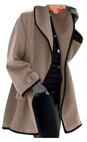 OMZIN Donna Con Cappuccio In Misto Lana Cappotto Medio Cappotto Invernale Con Bottoni E Collo A Scialle Giacca Marrone 3XL