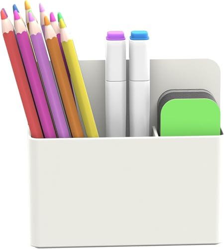 SUPTIDY Magnetischer Stifthalter, Magnetischer Halter für Trockenentfernmarker für Kühlschrank, Schließfachzubehör, Halter für Whiteboard-Marker, Organisator für Bleistifte, Weiß