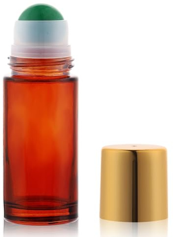 RAMFIYN 1.7oz Large Amber Glass Roll on Bottles for Essential Oils Perfume Refillable Roller Ball Applicator Empty Deodorant Containers with Crystal Rollerball, Green