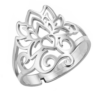 kkjoy Bague Fleur de Lotus en Acier Inoxydable Bague de Promesse Symbole de Yoga Bijoux Amulette pour Femme Charmante Dames