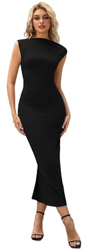 Sukiglam Vestito Donna Elegante Abito Lungo Sexy Senza Maniche Abiti Cerimonia Estivo Increspato Bodycon Maxi Vestiti con Spacco Gli Abiti da Cocktail Aderente Tubino per Sera Nozze Casual Festa