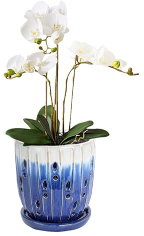 vensovo Pots à orchidée de 14 cm avec Trous et soucoupes – Jardinières en céramique pour intérieur/extérieur, Design de Flux d'air pour des Racines Plus saines