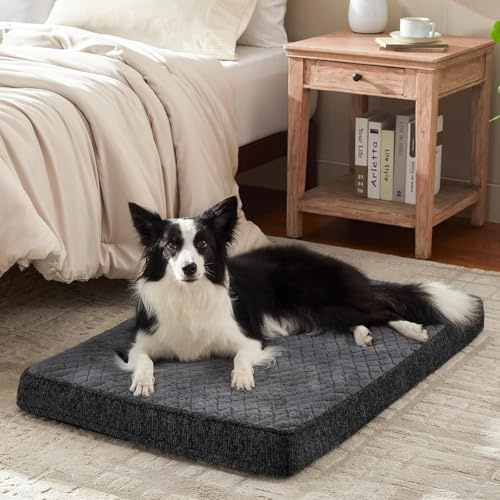 JOEJOY Panier Chien Grande Taille Orthopedique, Coussin Chien Lavable en Machine, Tissu Peluche Doux, Base antidérapante, Tapist Chien Matelas Lit Anti-Stress, 89x56x8.5cm, Gris