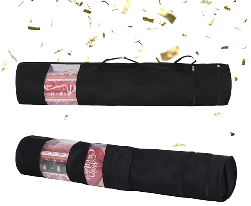 Relaxdays Geschenkpapier Aufbewahrung, 2er Set, 2 extra Fächer, Griffe, HxD: 85 x 17 cm, Geschenkpapiertasche, schwarz