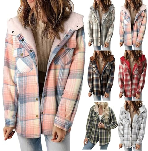 Veste chemise pour femme doublée avec poches, veste d'hiver chaude en peluche, élégante veste polaire en flanelle, veste de survêtement à carreaux, veste douillette élégante, veste de loisirs, manches