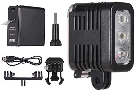 HETHLIF Lampe de Plongée Vidéo LED 5500-6000K 300Lux sous-Marine Grand Angle de 30 M pour Hero 7 6 5 4 3+ 3 Sessions avec Batterie Rechargeable 3,7 V 1000 MAh 6 Modes D'éclairage pour