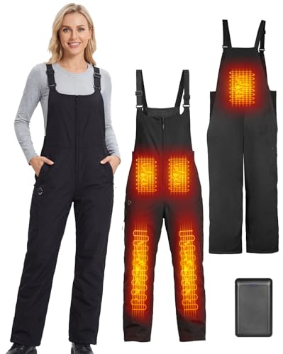 Salopette da Donna da Sci Riscaldabili Pantaloni Neve Impermeabili Antivento con Batteria 16000mAh Pantaloni da Lavoro Riscaldate Iinvernali, con Lampo & 4 Tasche, per Attività All'aperto