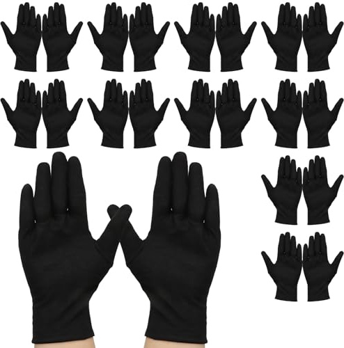 BORISCA 11 Paar Baumwollhandschuhe Schwarz, Wiederverwendbare Stoffhandschuhe, Weiche, Hautfreundliche, Handschuhe Baumwolle Schwarz für Hausarbeit, Arbeit, Handpflege und Untersuchungen