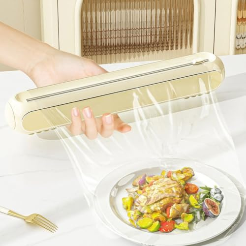 FUBESK Clng - Cortador de película con base magnética, hoja de acero inoxidable de 2 vías para papel pergamino, material ABS, para uso en refrigerador, 39,7 x 7 cm