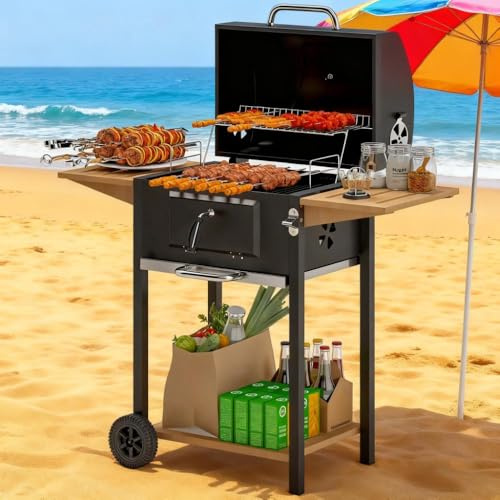 CHARMMA BBQ Grill Black, 17.36x8.07x16.57in