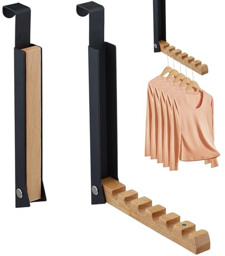 YOUNGSAY 2 Stück Türgarderobe Klappbar, Kein Bohren Kleiderhaken Klappbar Tür, Kleiderhaken Klappbar mit 6 Kleiderbügel für Türen mit Dicke von 2cm