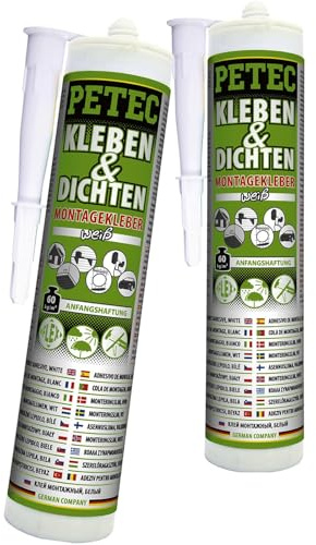 BandelOne enthält 2x PETEC Kleben & Dichten 290 ML Weiß Montagekleber Glas Metall Klebstoff Klebe