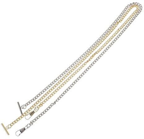 Hoement 2 Stück Taschenuhrkette T-Steg Kette aus Eisen im Retro Stil | Silber, Robuste Ausführung mit Festigkeit, für Herren und Damen, Passend zu Vintage Looks