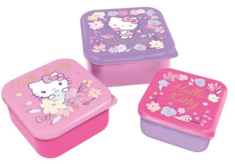 My sweety pop Hello Kitty mellanmålslåda, 11,5 cm, set om 3 – stapelbar lunchlåda, 11,5 cm – barn – förskola, semester – rosa