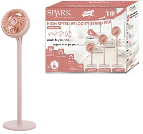 LoLek Spark Ventilador de Pie de Alta Velocidad 10, 3 en 1, 3 Velocidades, con Difusor de Aroma Incluido (Rosa Melocoton)