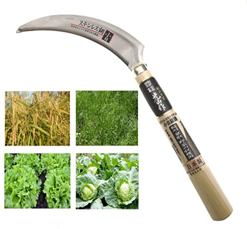 Cocktail7 Faucille Faux Japonaise avec Lame Dentelée 17cm Jardin Taille Herbe Lierre Récolte Légume Désherbage Acier Inoxydable au molybdène