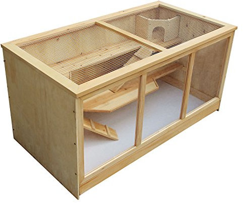 Wiltec XXL 3 Etagen Nagerkäfig, 4-eckig, 1150 x 600 x 580 mm, aus Holz, mit klappbarem Deckel & Sichtfenster, Kleintierhaus Mäusekäfig Hamsterkäfig