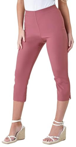 Roman Originals Cropped Trousers for Women UK Ladies Capri Leggings Summer Pants Short Crop Stretch 3/4 Length Three Quarter Pedal Pusher Clothes Elasticated Bengaline Cut Off - Dusky Pink - Size 16