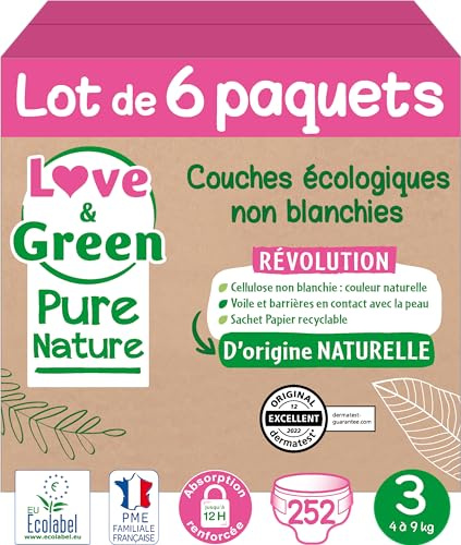 Love & Green Pure Nature ökologische Windeln, nicht gebleicht, Größe 3, 4-9 kg