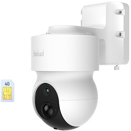 isiwi Redi Telecamera Motorizzata 4G Uso Esterno a batteria con SIM, sorveglianza senza fili, 2MP,SD Card,IP65,Rilevazione Umani PIR, Audio, Compatibile con Alexa/Google,App per smartphone