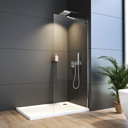 WDWRITTI Walk in Duschwand 80x195cm Duschtrennwand, Duschwand für Dusche mit Stabilisator aus 6mm Nano Glas, Walk-in Duschabtrennung