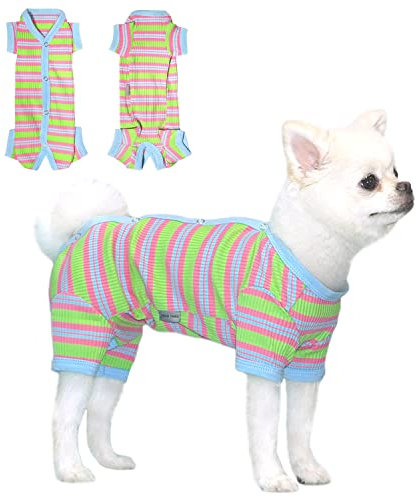 TONY HOBY Hundeschlafanzug, 4-beiniger Hundeschlafanzug mit bunten Streifen, Hundeschlafanzug für kleine und mittelgroße Hunde (Grün&Blau - Frauen, S)