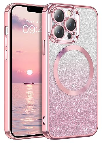 DUEDUE für iPhone 13 Pro Hülle Glitzer 6.1'', Handyhülle Glitzer Magnetische Stoßfeste Schutzhülle Soft TPU für iPhone 13 Pro Hülle Magnetische 6.1 Rosa