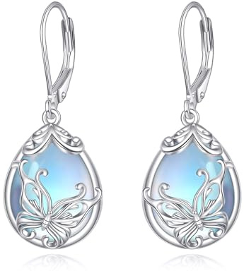 Schmetterling Ohrringe S925 Sterling Silber Mondstein Tropfen Leverback Ohrhänger Schmuck Geschenk für Damen Mädchen