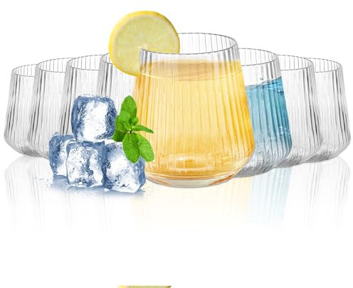 GBACHOOSE 8 Stück Weingläser Ohne Stiel 400ml (14oz), Geriffelte Saftgläser Set, Kunststoff Gläser für Zuhause, Camping, Restaurant, Party, BPA-frei, Wiederverwendbar