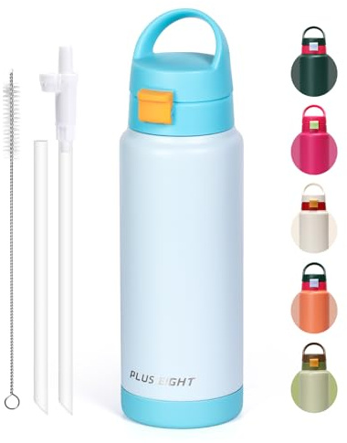pluseight Water Bottle with Straw Lid, 750ml Vacuum Insulated Water Bottles, Stainless Steel Water Bottle Wide Mouth for Sports, Gym or Office, BPA-Free Keep Cold 24H Hot 12H (Blue)