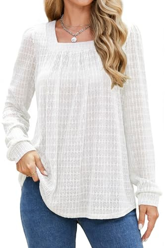 Enmain Bluse Camicie Donna Maniche in Pizzo Bianca Maniche Lunghe Tunica Top Casual Doppio Strato Blusa vestibilità Larga Tuniche Top Camicia XL