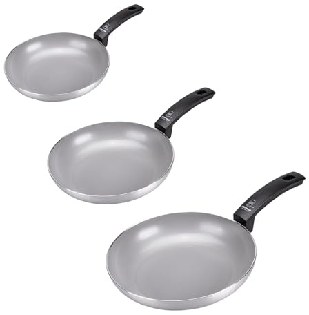 Moneta Innova Tris di Padelle 20-24-28cm, rivestimento naturale FineGres (NO PFAS), anche per induzione, 100% Made in Italy
