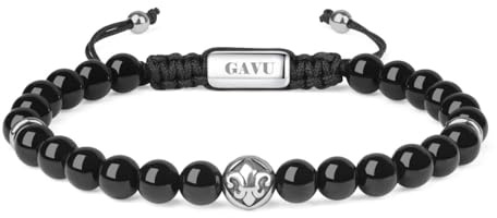 GAVU Bracelet Œil de Tigre/Pierre de Lave/Azurite/Onyx Noir/Œil de Faucon, Bracelet Fleur de Lis Homme