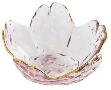 UALXPAO Saladier en cristal Assiette d'assaisonnement en fleurs de cerisier, petit plat verre for crème glacée, salade fruits(Gold line)