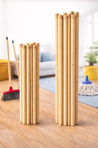 mille idee Set 12 Bastoni in Legno Nudo Naturale – Manico in Legno Grezzo Multiuso – Compatibile con Scopa, Mop, Spazzolone – 130 cm / 150 cm (150 cm)