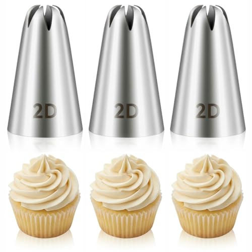 3 Pcs 2D Piping Nozzle Tips, Piping Nozzles Decorating Tips, Stainless Steel Closed Star Piping Tips for Birthday Cake Cupcake Baking Supplies DIY