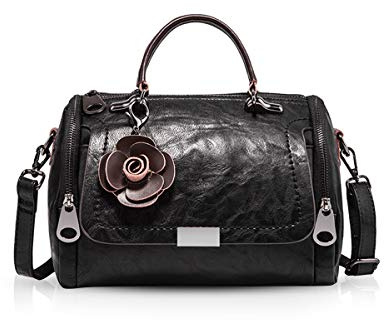 NICOLE & DORIS Damen handtaschen Frauen Retro Tasche PU Leder Schultertasche Vintage Top Griff Klein Blumen Crossbody Umhängetasche für Damen Schwarz