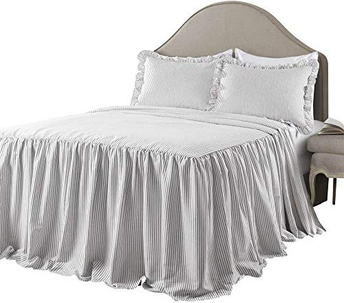 Lush Decor Tagesdecke, gestreift, grau, Vintage, schick, Bauernhaus-Stil, leicht, 3-teiliges Set, Kingsize-Bett