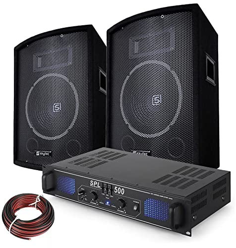 Kit de Sonido PA 500W – Altavoces 10 + Amplificador con EQ de 3 Canales, entradas RCA y Jack 3,5mm – Ideal para DJs, Fiestas y Eventos – Fácil Montaje y Transporte