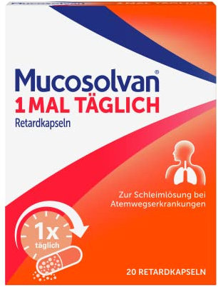 Mucosolvan® 1mal täglich Retardkapseln | 20 Stück| Hustenlöser bei Husten, festsitzendem Schleim & Bronchitis | Mit Ambroxol für schnelle Hustenlinderung | wirkt über den ganzen Tag