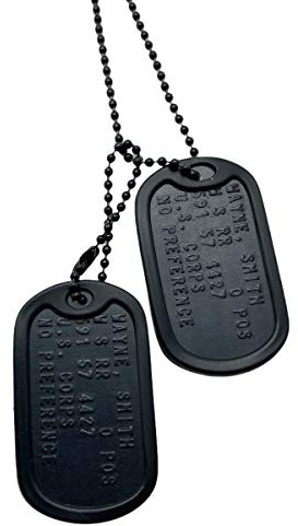 Anhänger für spezielle Forces – Set mit 2 personalisierbaren schwarzen eloxierten Aluminium-Tags mit Kugelketten und Schalldämpfern