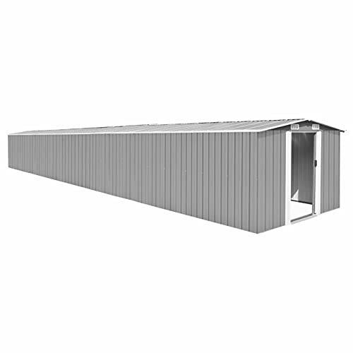 Tidyard Gerätehaus mit 4 Lüftungsschlitzen Schiebetür Geräteschuppen Schuppen Gartenhaus Gartenschuppen Verzinkter Stahl Grau 257x997x178cm