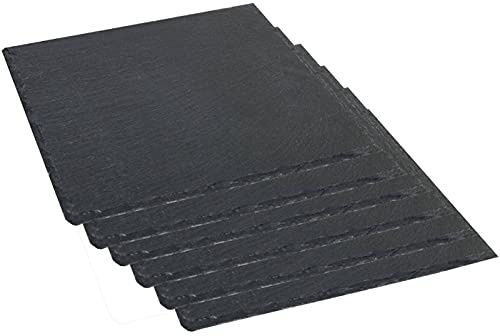 Pack de 6 bandejas de pizarra de 20 x 20 cm, ideal para servir comida de manera elegante, plato para alimentación, degustación, tabla embutidos, plato hostelería, bandeja rústica (20 x 20 cm)