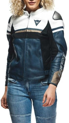 Dainese Rapida Damen Motorrad Lederjacke, weiß/schwarz/blau, 46